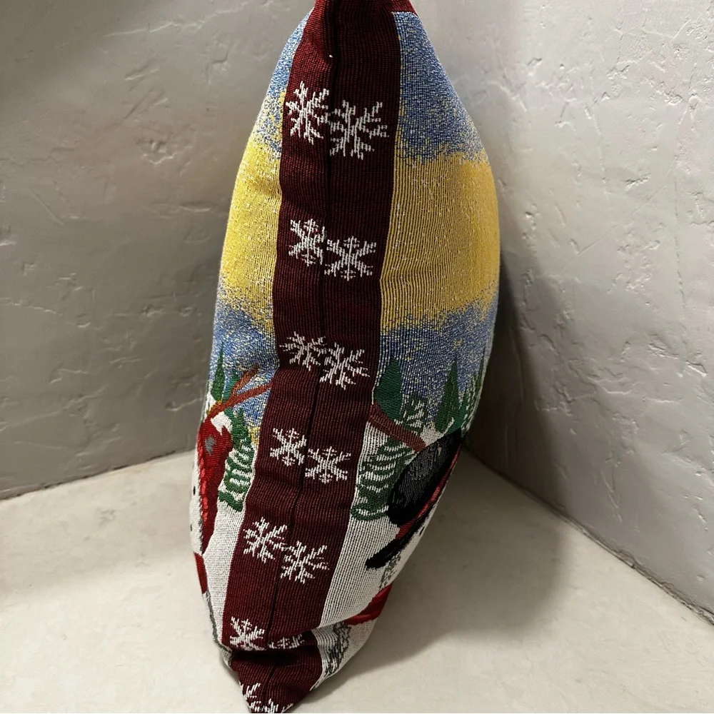 Christmas Tapestry Fabric Pillow Winter Snowman Family Double Sided 18x18
